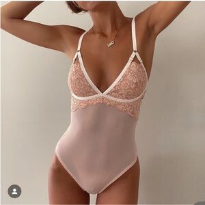 NEW We Are Hah Free People Pink Mesh Bust Out Bodysuit size XS